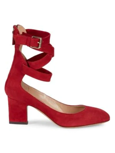 Shop Valentino Crisscross Suede Pumps In Red