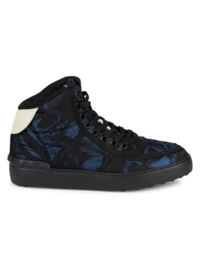 Shop Valentino Floral-print High-top Sneakers In Marine