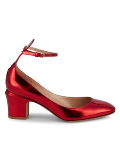Shop Valentino Tango Metallic Leather Ankle-strap Pumps In Rosso