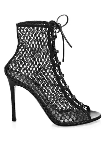Shop Gianvito Rossi Women's Helena Lace-up Mesh Leather Booties In Black