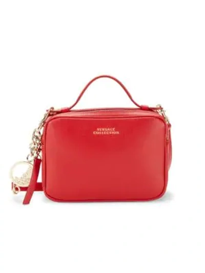 Shop Versace Boxed Leather Crossbody Bag In Red