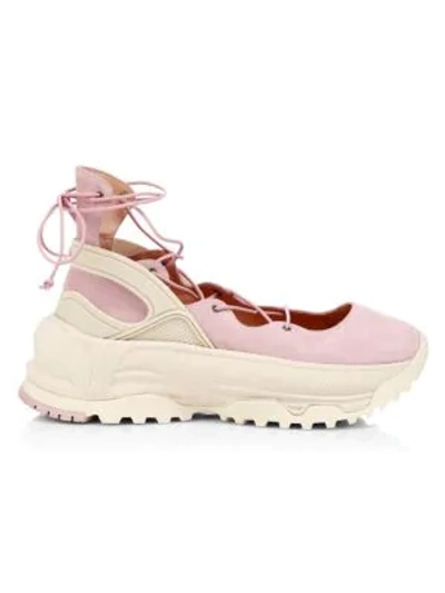 Shop Coach Lace-up Leather Ballerina Platform Sneakers In Blossom