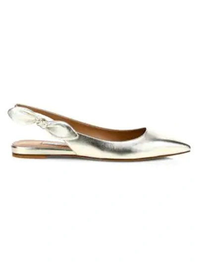 Shop Tabitha Simmons Rise Metallic Leather Slingback Flats In Champagne