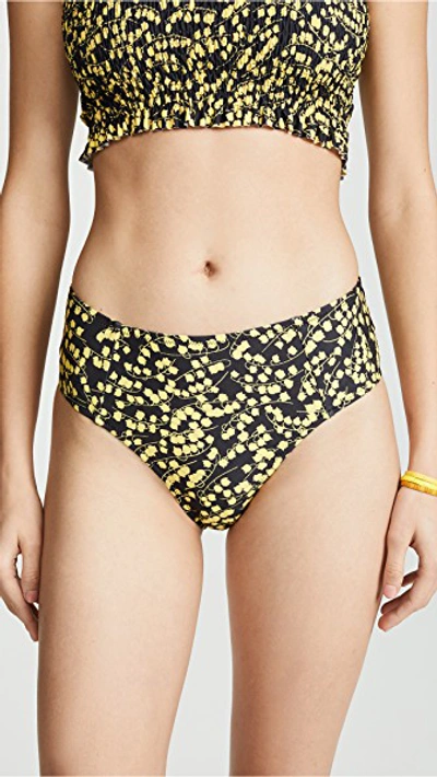 Shop Ganni Printed Bikini Bottoms In Black