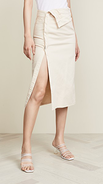 jacquemus folded denim midi skirt