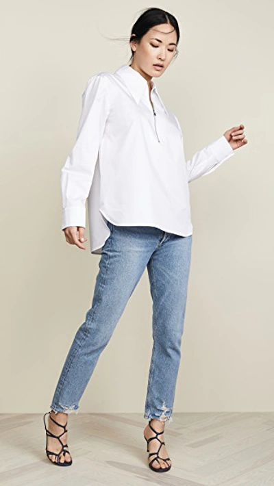 Shop Tibi Front Zip Shirt In White