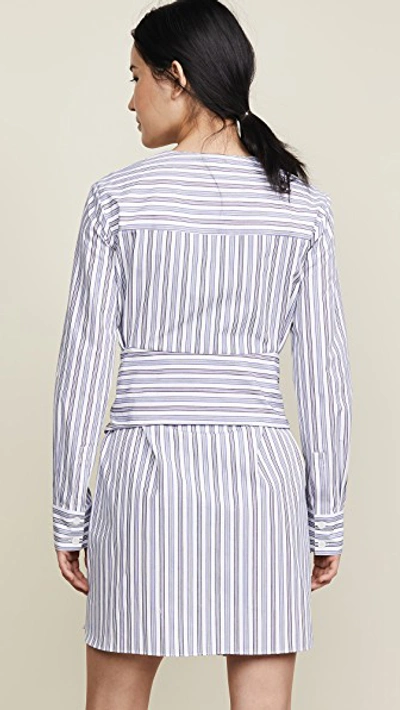 Shop Tibi V Neck Shirtdress In Blue Multi