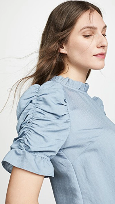 Shop Moon River Ruched Sleeve Top In Slate Blue