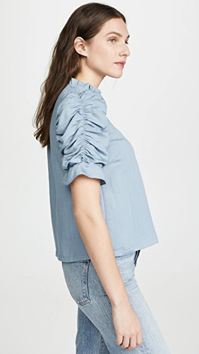 Shop Moon River Ruched Sleeve Top In Slate Blue