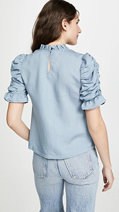 Shop Moon River Ruched Sleeve Top In Slate Blue