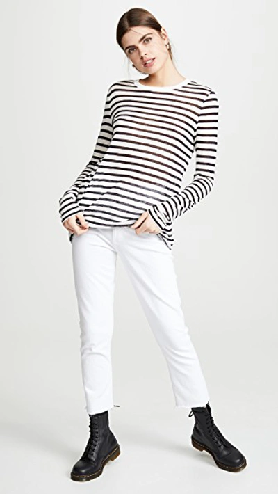 Shop Alexander Wang T Classic Striped Slub Jersey Long Sleeve Tee In Ink And Ivory