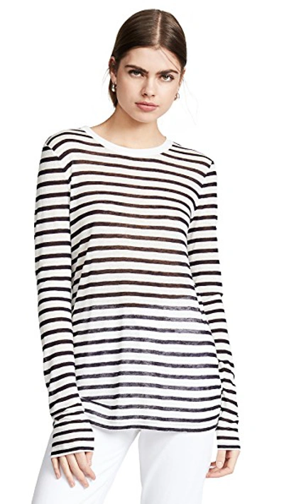 Shop Alexander Wang T Classic Striped Slub Jersey Long Sleeve Tee In Ink And Ivory