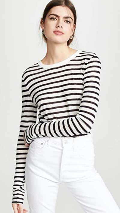 Shop Alexander Wang T Classic Striped Slub Jersey Long Sleeve Tee In Ink And Ivory