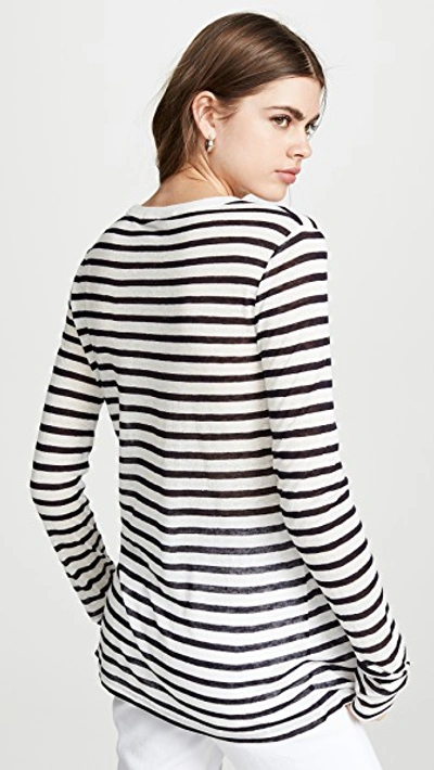 Shop Alexander Wang T Classic Striped Slub Jersey Long Sleeve Tee In Ink And Ivory