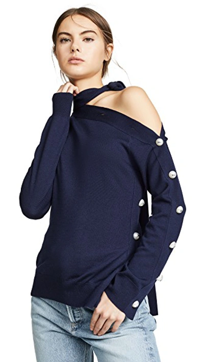 Shop Monse Deconstructed Cardigan In Navy