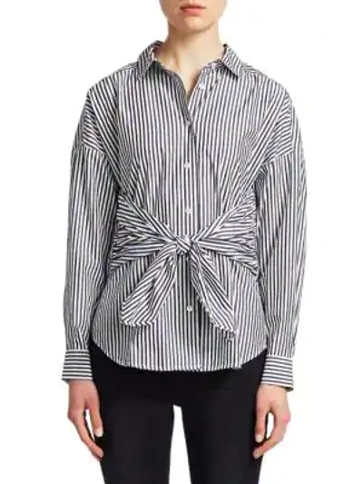 Shop Frame Tie-accented Long-sleeve Poplin Shirt In Black Multi