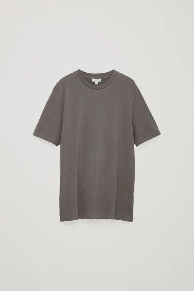 Shop Cos Rib-neck Brushed-cotton T-shirt In Beige
