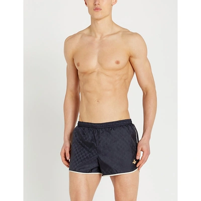 Shop Gucci Bee-embroidered Swim Shorts In Navy