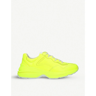 Shop Gucci Rhyton Colour-blocked Leather Trainers In Yellow