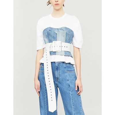 Shop Junya Watanabe Layered Denim And Cotton-jersey T-shirt In White/indigo