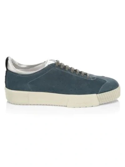 Shop Giorgio Armani Men's Suede Lace-up Sneakers In Blue Grey