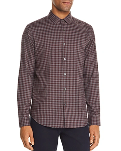 Shop Theory Murrary Gingham-print Regular Fit Flannel Shirt In Malbec