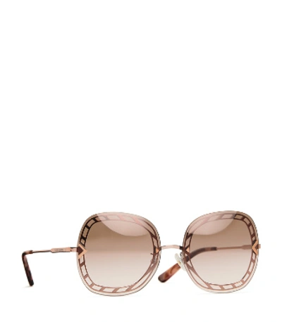 Shop Tory Burch Open-wire Square Sunglasses In Gold