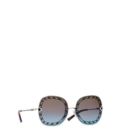 Shop Tory Burch Open-wire Square Sunglasses In Silver