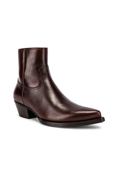 Shop Saint Laurent Lukas Zipper Boots In Military Brown