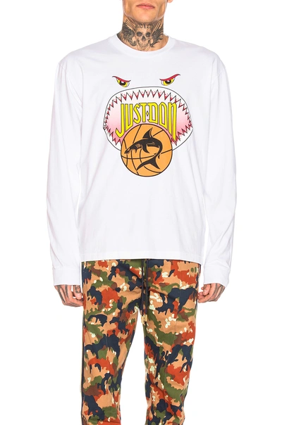 Shop Just Don Shark Mouth Long Sleeve Graphic Tee In White