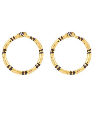 Shop Acanthus Gold And Oxidised Silver Ouroboros Diamond Earrings