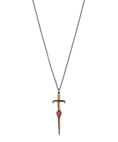 Shop Acanthus Oxidised Silver Ruby Heart Dagger Necklace