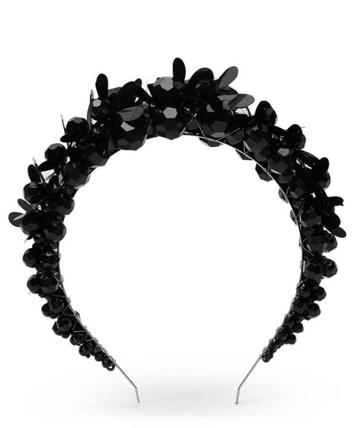 Shop Simone Rocha Floral Beaded Headband In Black