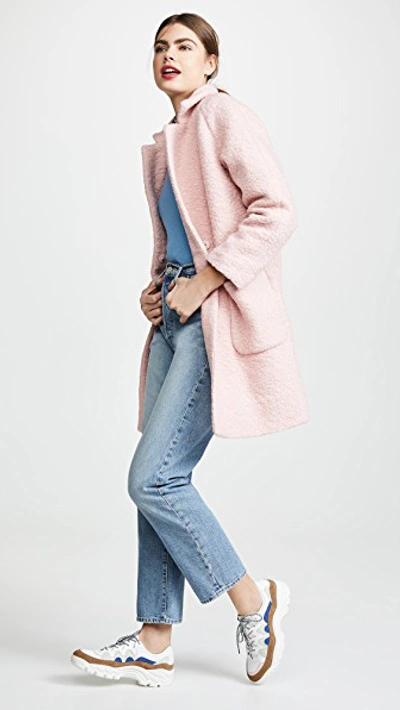 Shop Ganni Boucle Wool Coat In Silver Pink