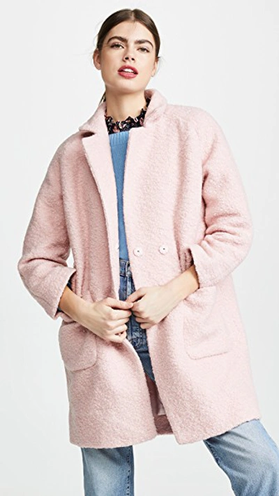 Shop Ganni Boucle Wool Coat In Silver Pink