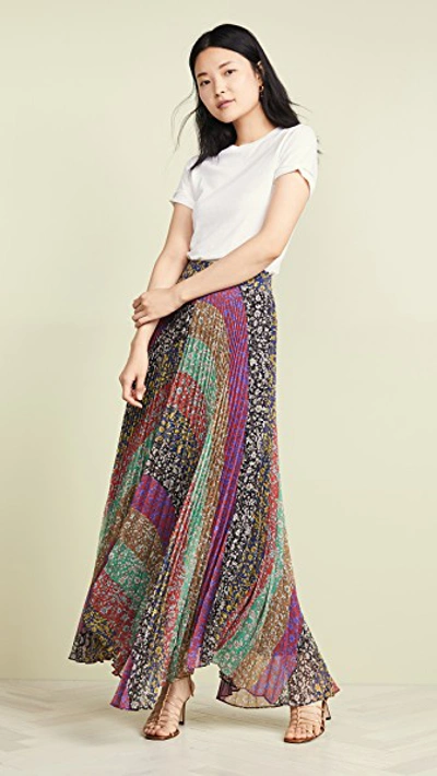Shop Alice And Olivia Katz Sunburst Pleated Maxi Skirt In Jasmine Stripe Multi
