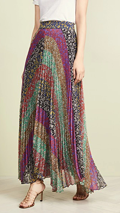 Shop Alice And Olivia Katz Sunburst Pleated Maxi Skirt In Jasmine Stripe Multi