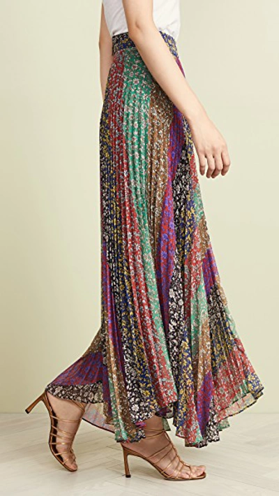 Shop Alice And Olivia Katz Sunburst Pleated Maxi Skirt In Jasmine Stripe Multi