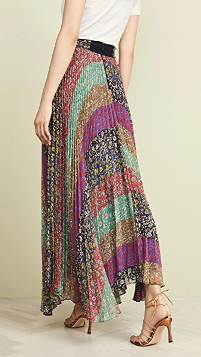 Shop Alice And Olivia Katz Sunburst Pleated Maxi Skirt In Jasmine Stripe Multi