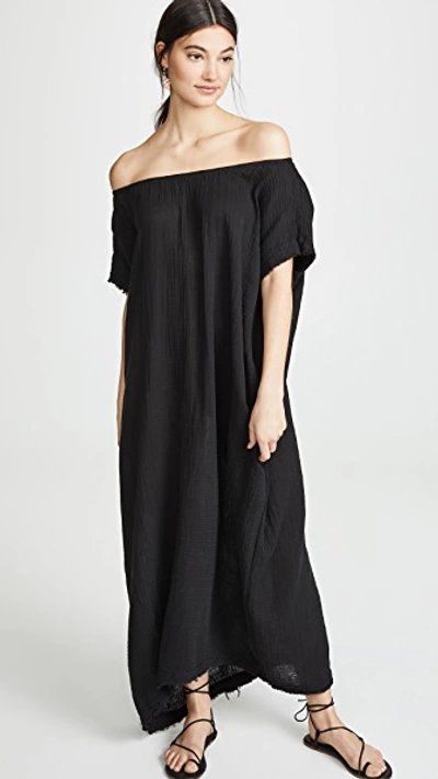 Shop 9seed Moonstone Off Shoulder Caftan Black