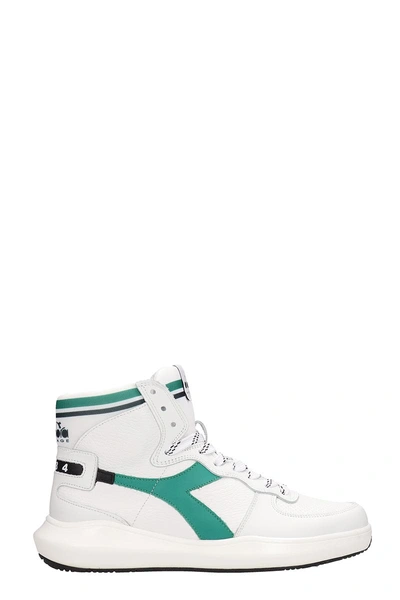 Shop Diadora White/green Leather Sneakers