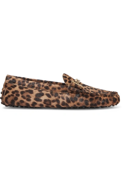 Shop Tod's Gommino Embellished Leopard-print Calf Hair Loafers In Leopard Print