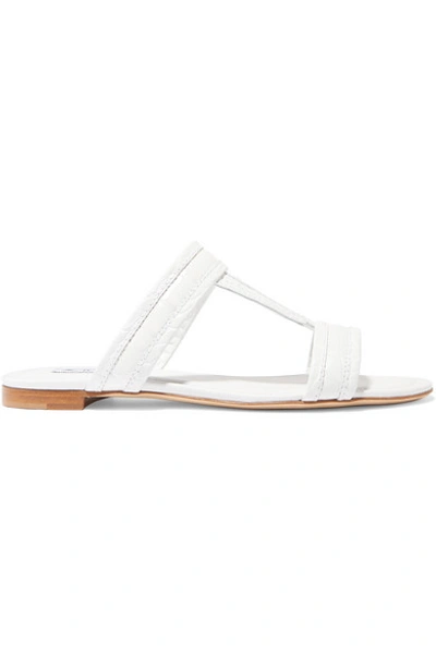Shop Tod's Croc-effect Leather Sandals In White