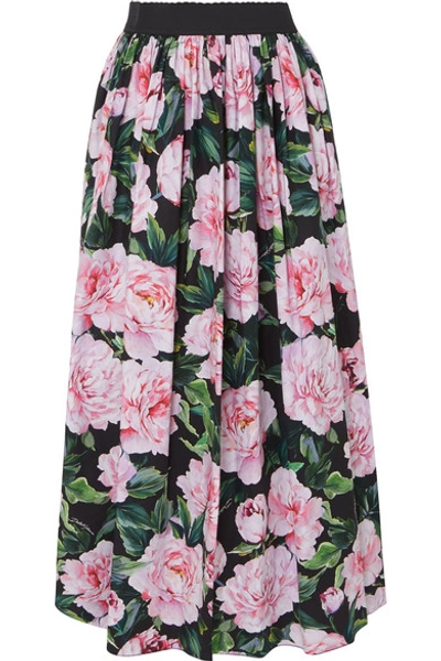 Shop Dolce & Gabbana Gathered Floral-print Cotton-poplin Maxi Skirt In Pink