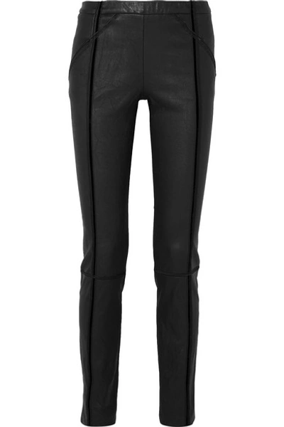 Shop Haider Ackermann Velvet-trimmed Stretch-leather Skinny Pants In Black