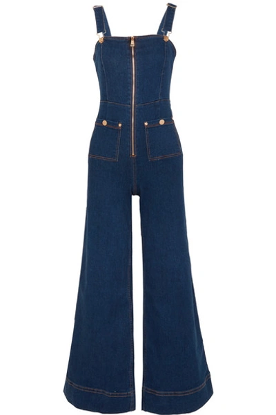 Shop Alice Mccall Quincy Stretch-denim Overalls In Dark Denim