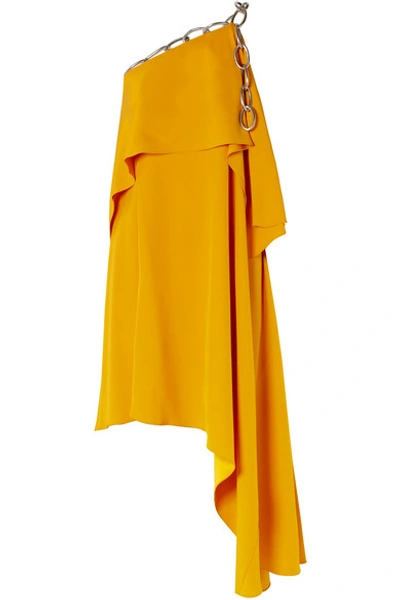 Shop Monse Asymmetric Draped Chain-embellished Crepe Dress In Marigold