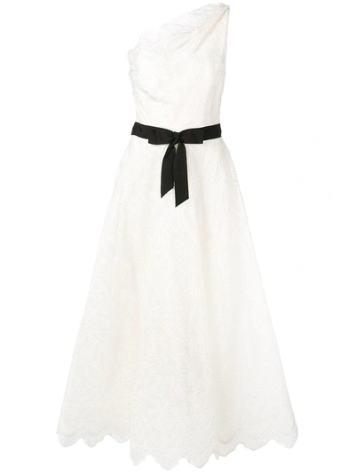 Shop Marchesa Scalloped Embroidered Dress In White
