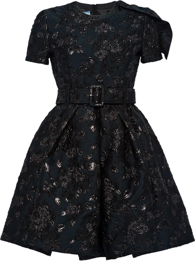 Shop Prada Metallic Floral Jacquard Dress - Black