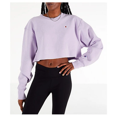 Shop Champion Women's Reverse Weave Crop Crew Sweatshirt, Purple - Size Small
